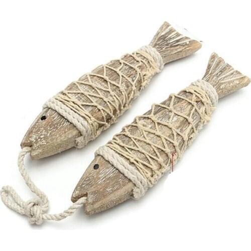 2Pcs Mediterranean Style Wood Fish For Wall Sculptures,Hand Carved Hanging Wood Fish Ornaments For Home Hanging Decor