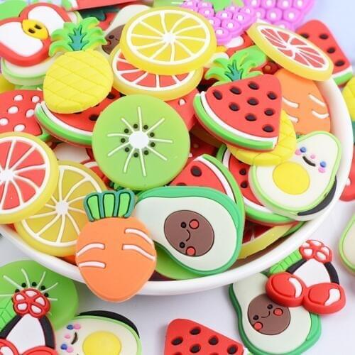 20Pcs Kawaii Fruits Silicone Crafts Flatback Cabochon for Hair Bows Center Accessories PVC Rubber Slice DIY Scrapbooking Decor