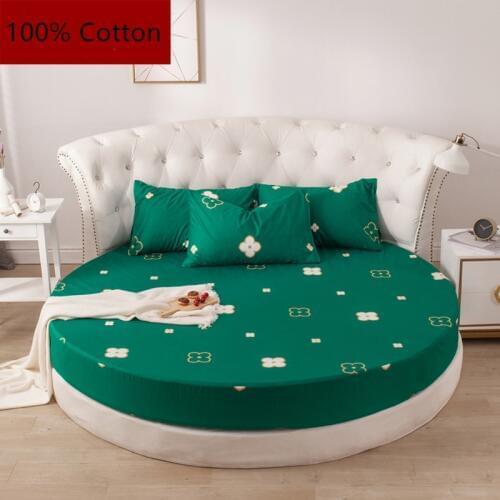 3pcs/set 100% Cotton Round Fitted Bed Sheet European Style Solid Color Sheet and 2 pillowcase Bed Linen for Round 200cm 220cm