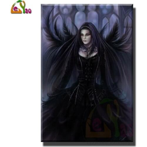 5D DIY Diamond Painting Cross Stitch Handmade Diamond Embroidery Mosaic Black Wing Angel Vampire Woman Full Square Home Decor