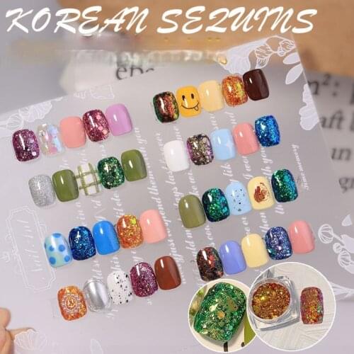 6 Boxes 3D Laser Glitter Luminous Nail Powder Mixed Mirror Hexagonal Nail Glitter Sequins Korean Nail Patch Decoration Set LP01
