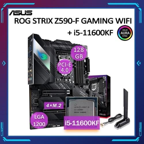 Asus LGA 1200 ROG STRIX Z590-F GAMING WIFI Z590 With Intel Core i5-11600KF Motherboard Set PCI-E 4.0 DDR4 128GB Placa-mãe New