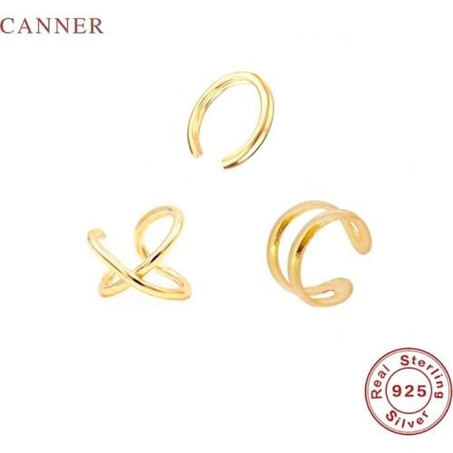 CANNER 3pc/Set Earrings For Women 925 Sterling Silver Pendientes Men Women Double Line Lovers Huggie Clip Earring Jewelry Joyero