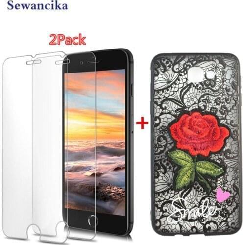 Phone case for Samsung Galaxy A50 (6.4") PC+ TPU Bumper cover Case Hand carved Rose for Galaxy A10 A30 A7 (2018) Tempered glass