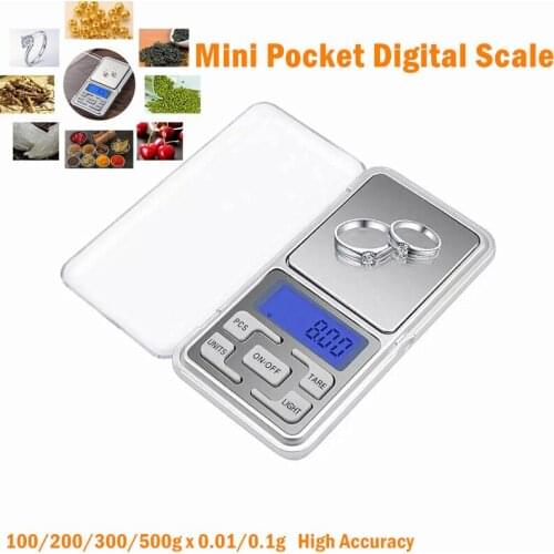 Mini Digital Scale 100/200/300/500g 0.01/0.1g High Accuracy Backlight Electric Pocket For Jewelry Gram Weight For Kitchen