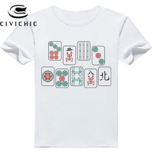CIVI CHIC Summer Men Short Sleeve T Shirt Woman Chinese Moh-jong Print Tops Oriental Style Mahjong T-shirt Plus Size Tees WST116