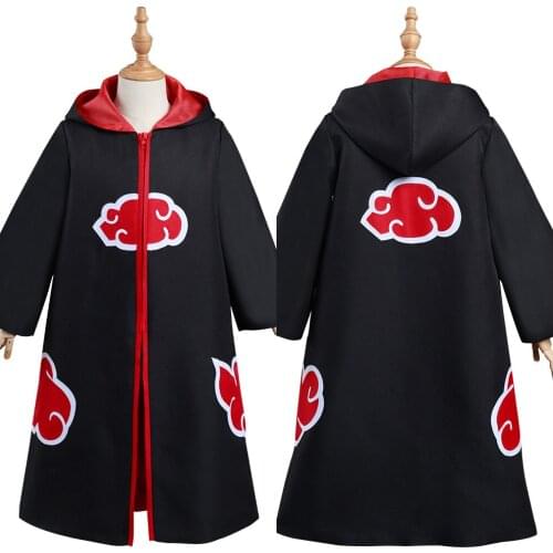 Akatsuki Cosplay Costume Kids Children Hooded Zip Up Coat Halloween Carnival Suit