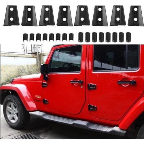 Car Accessories 8Pcs Black Door Hood Hinge Protector Trim Cover For Jeep Wrangler JK 4Door 2007-2018