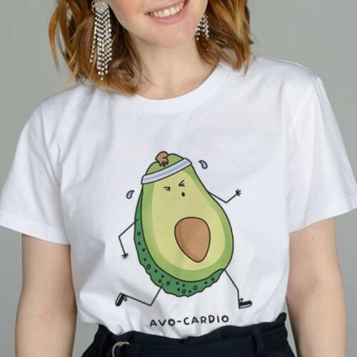 Avocado Avo-cardio Graphic Print T-shirt Women 2020 New Summer White Casual Top Tshirt Harajuku Aesthetic Fashion Female T Shirt