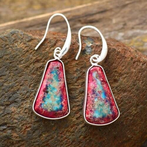 JK430F Re-energizes Spirit Jasper Earrings Natural Galaxy Sea Sediment Stone Dangle Anxiety Relief Gift Boho Style Serpentine