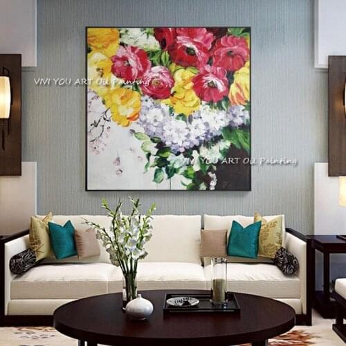 The Best Handmade Color Peony Abstract Flower Art Oil Painting On Canvas Modern Nature Plant Painting For Living Home Decoration