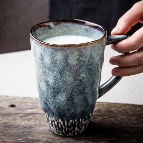 European Ceramic Coffee Mug Creative Kiln Change Glaze Retro Breakfast Milk Mug Large Capacity Simple Hand-painted Office Teacup