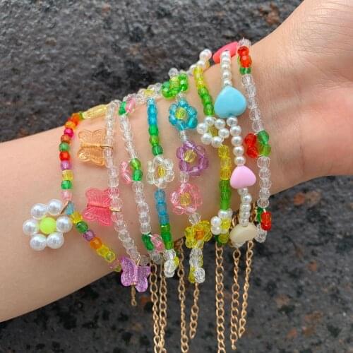 Best Lady Korean Little Dsiay Flower Bracelets for Women Boho Cute Colorful Beads Charm Bracelet Bangles Jewelry Gifts Wholesale
