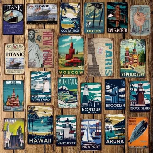 [ Mike86 ] Travel Landscape Titanic New York Paris Moscow Metal Sign Pub Vintage Gift Iron Painting Poster Decor 20*30 CM LT1753