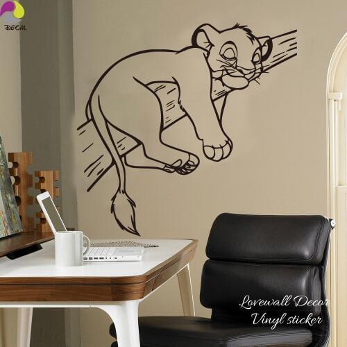 Cartoon Simba Lion King Wall Sticker Baby Nursery Kids Room Cute Animal Cat Branch Tree Wall Decal Vinyl Home Decor Art Mural