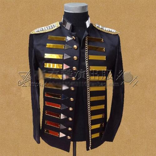 Black golden&silver mirror chain shoulder patch decoration tuxedo jacket /event/dance/stage performance/this is only jacket