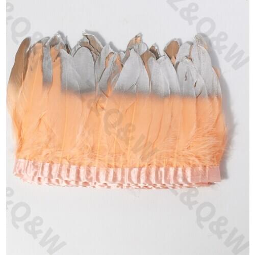 Natural 6-8 inch champagne goose feather spray silver head made of 2 meters cloth edge DIY performance costume skirt decoration