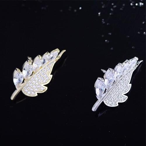 New Arrival Mini Crystal Cubic Zirconia Leaves Brooches For Women Lapel Pins Bags Bijoux Accessories Luxury Jewelry Mujer broche