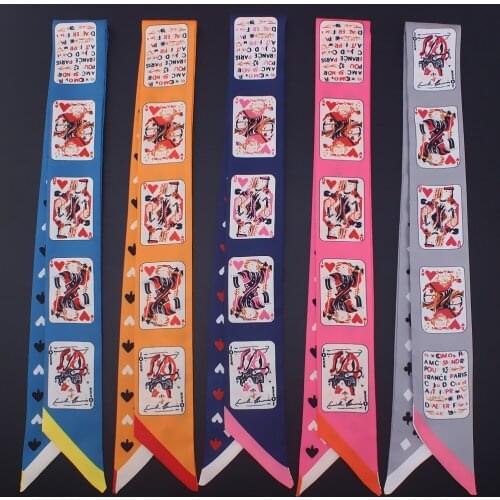 New Fashion Twill Silk Scarf Women Fashion Head Foulard Summer Luxury Brand Poker Printed Small Tie Bag Ribbons Hair Scarves