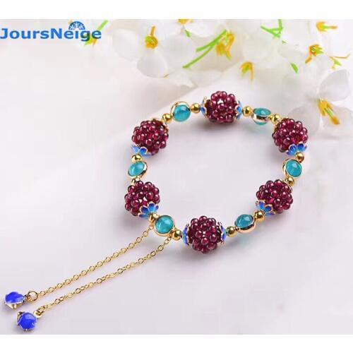 Wholesale Natural Garnet Weaving Conveyor Bead Bracelets With Blue chalcedony with bead accessories fashion bracelet for Women