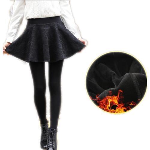 Autumn Winter Women Leggings Skirts 2019 Warm High Waist Velet Warm Lace Skirts Leggings Female Pants Winter Leggings MujerQ1062