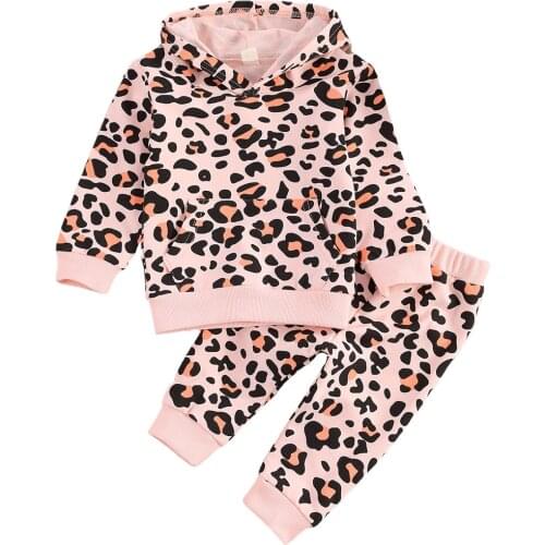 2Pcs Infant Baby Girl Boy Autumn Outfits, Leopard Print Long-Sleeves Hoodie + Elastic-Waist Pants Toddlers, Girls, 3-24 Months