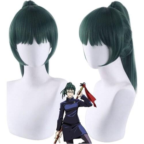 50cm Anime Jujutsu Kaisen Zenin Maki Wig Cosplay Wigs Playing Powder Short Dark Green Hair Halloween 1:1 Wigs
