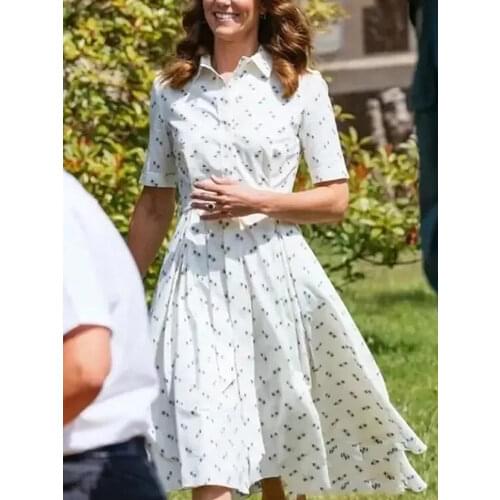 Princess Kate Fashion New Women Summer Midi Dress High Quality Elegant Party Casual Office Single Breasted Printed Shirt Dress