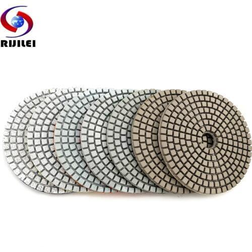RIJILEI 7PCS 4Inch Diamond Polishing Pads WHITE Grinding Angle Grinder Pad For Granite Marble Stone Concrete Sanding Disc ZJ12