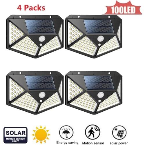 1-4pcs 100LED Solar Lamp PIR Motion Sensor Street Garden light Solar Rechargeable Outdoor Waterproof Emergency Security Night la