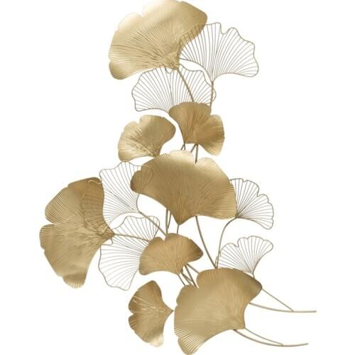 Modern Chinese iron pendant wall decor living room background porch metal hanging decoration creative ginkgo leaf design