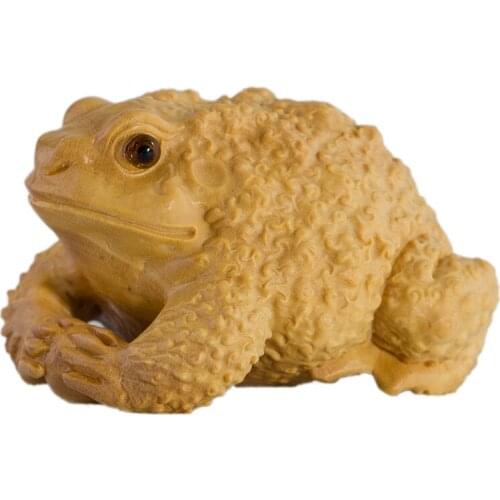 Solid wood Golden Toad cicada lucky figurines Hand-carved Frog mascot Home decoration figurines Wooden gifts