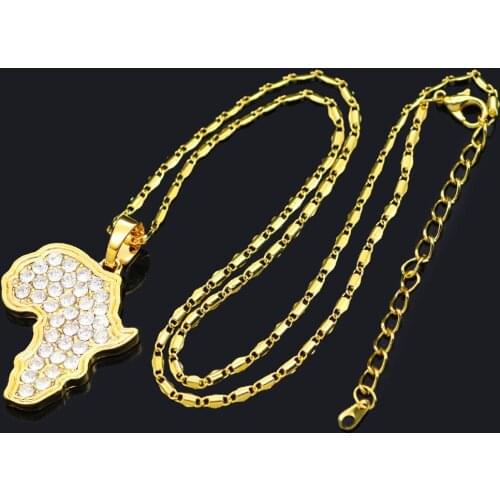 Trend Personality Africa Map Pendant Luxury Domineering Men Inlay Zircon Gold Color Necklace Hip Hop Men Nightclub Party Jewelry