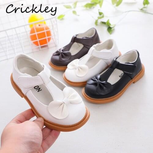 Bow PU Leather Childrens Shoes T-Strap Princess School Flats Shoes For Kids Comfortable Hook Loop Non Slip Soft Girls Shoes
