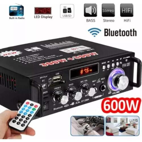 600W Home Amplifiers Audio bluetooth Amplifier Subwoofer support USD SD HiFi Radio With 2 Mic Professional