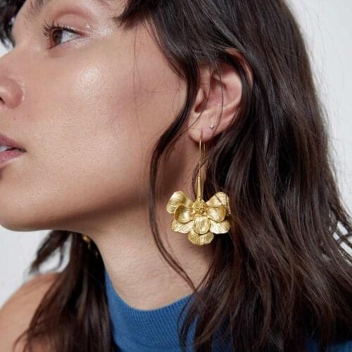 Metal Flower Petal Drop Earrings Women Gold Silver Color Maxi ZA Statement Dangle Earrings Wholesale Jewelry Female Bijoux 2020