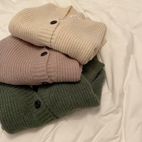 3colors 2020 autumn korean style Soild Color soft V neck knittd cardigans womens thick warm sweaters Cardigans womens (F1472)