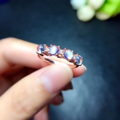 Natural blue moonstone ring, simple style, shop promotion, 925 silver, free shipping, popular style