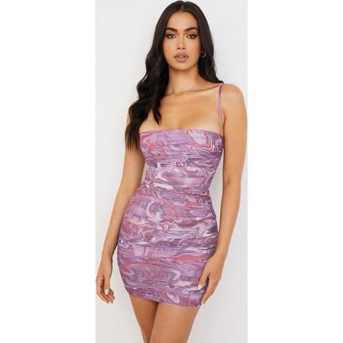 Women Camisole Dress with Chic Print Sexy Skinny Fit Low-cut Temptation Summer Clothing Sleeveless Beach Party Mini Dresses