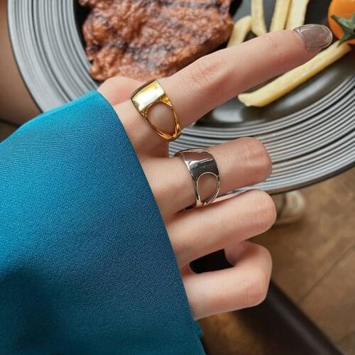 VENTFILLE 925 Sterling Silver Korean Version of Hollow Metal Glossy Net Red Creative Opening Index Finger Ring