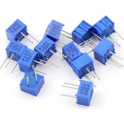 10PCS 3362P 101 201 501 102 202 502 103 203 503 104 204 504 105 3362 500R 1K 2K 5K 10K 20K 50K 100K Trimpo Trimmer Potentiometer