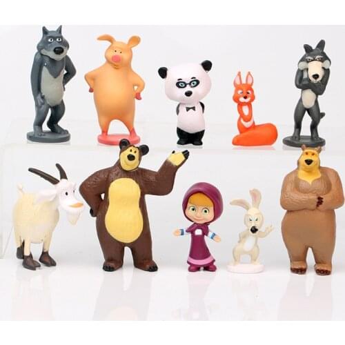 10Pcs/set Masha and The Bear Doll Toy Model Scene Modeling Ornaments Anime Cartoon Cute Pvc Figures Toys Dolls Gift for Kids