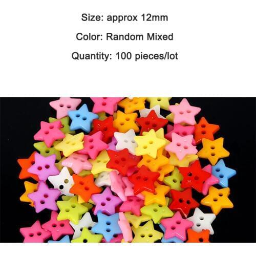 100pcs Random Mixed Color 2-Holes Star Plastic Buttons for Clothing Decor Sewing Scrapbooking Home Garment Handmade Crafts 11mm