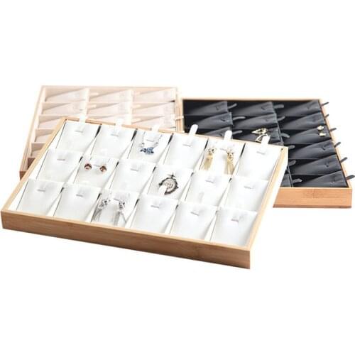 18Grids PU Artificial Leather Bamboo Jewelry Display Tray Necklace Pendant Storage Jewelry Organizer Tray Holder Showcase