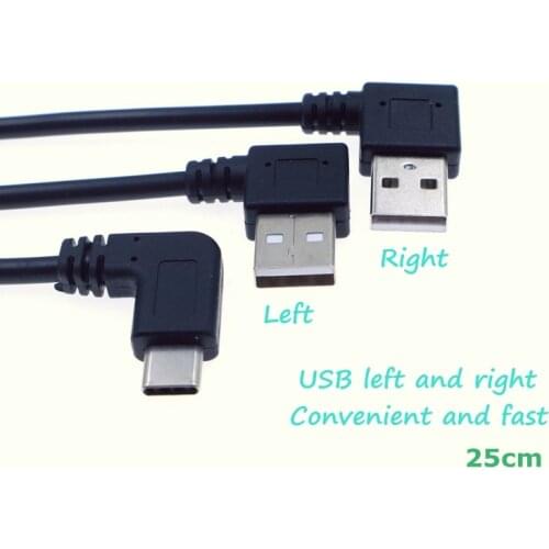 25 cm 90 Degree Angle USB C Type C USB 2.0 Left and Right Bend Cable Suitable for Samsung Huawei Xiaomi Double Bend Cable