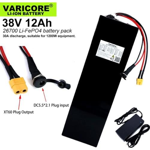 VariCore 38V 12Ah 12S3P 26700 Lifepo4 Battery Pack with 30A Maximum 60A Balanced BMS for Electric Boat E-bike 38.4V Lawn mower