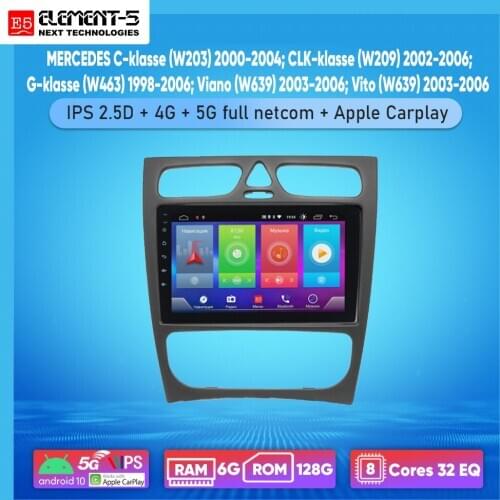 ELEMENT-5 9" 6G+128G Android 10 4G 5G WIFI RDS DSP Car Radio For MERCEDES C-klasse (W203) 2000-2004 Navigation GPS