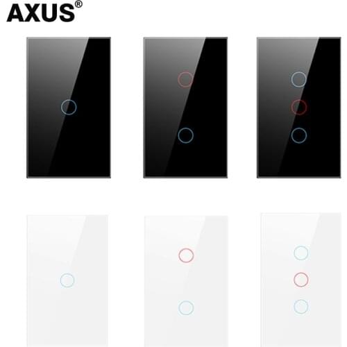 AXUS US Touch Switch Power Led Panel Wall Light Switches Tempered Black White Crystal Glass 1/2/3 Gang Interruttore AC110-240V