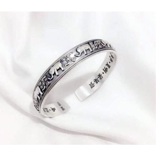 Season Gate 925 Sterling Silver Personality Retro Thai Silver Elephant Adjustable Size Open Bracelets for Women Girls SB012
