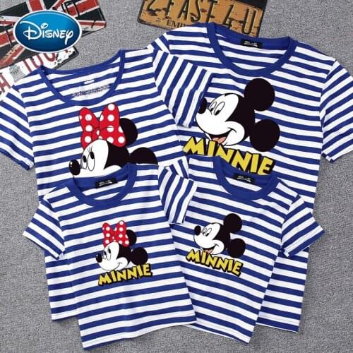 Disney Mickey Minnie Printed Cartoon Dad Mom Baby T-Shirt Clothing Family Matching Outfits Clothes Summer Cotton Colorful Shirt
